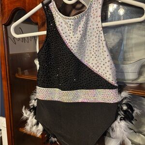 Black and White Rhinestone Leotard with Feathers CL